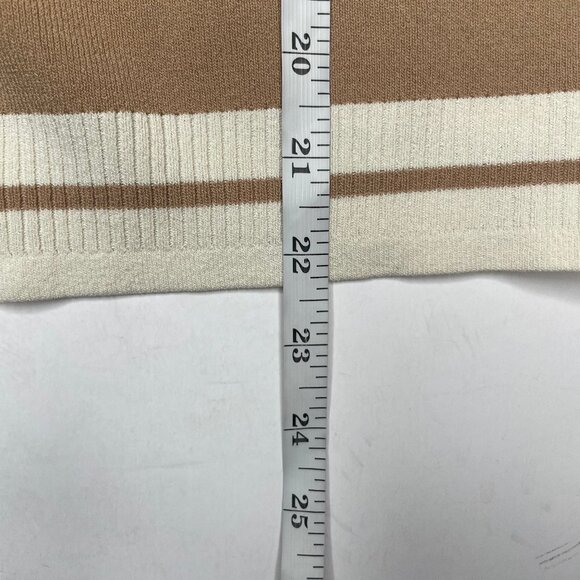 FINITY Tan Contrast Trim Cardigan XL Slinky Knit Single Button Old Money Chic - Picture 8 of 10